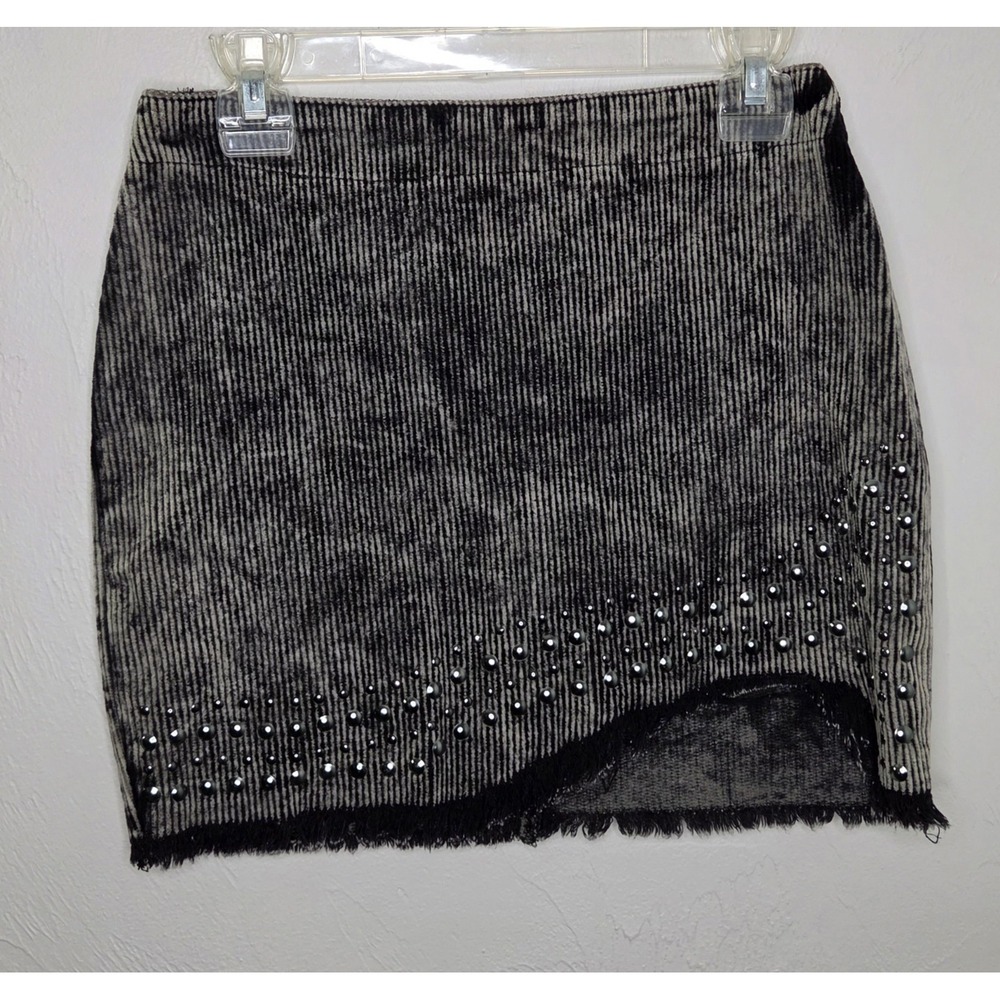 Y2K POL Skirt Women's Small Black Gray Studs Micro Mini Corduroy Hem Zipper